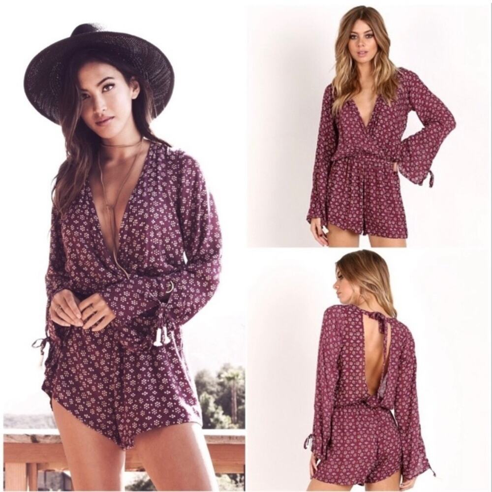 Faithfull The Brand Purple Beshka Floral Sublime Playsuit Romper Sz.2